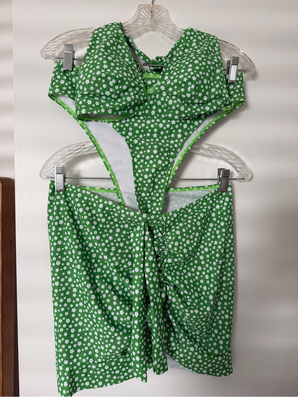 Green Floral Bikini Set with Matching Sarong